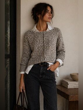 Eileen Fisher | Textured Cotton Knit Sweater | Marled Taupe | S/P